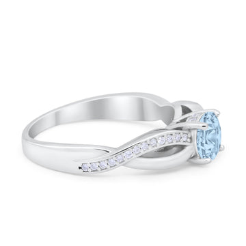 Infinity Shank Engagement Ring Simulated Aquamarine CZ 925 Sterling Silver